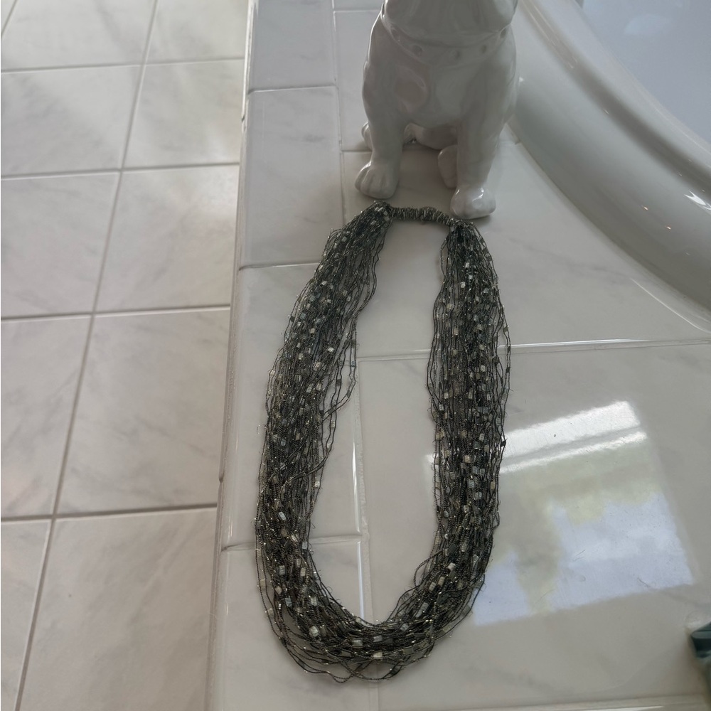 Elegant Silver/Black/White Ribbon Necklace
